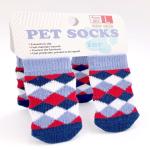 KUTKUT Anti-Skid New Born Puppy Socks with Argyle Pattern| Pet Paw Protector Small Puppy Socks with 4 Pieces Adjustable Straps| Socks for Small Puppies, Kitten (Size: M, Height 7.5cm, Width 3.5cm)
