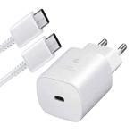 eKus 25W Charging Adapter And Type c to Type c Cable Compatible with Galaxy M51/M42/F23 5G/M53 5G/M52 5G/M33 -White