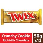 Mars Twix Caramel Cookie Chocolate Bar, Premium Chocolate, 50g, Pack of 12