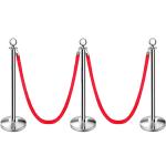LADWA Set of 3 Silver Finish Q Please (Q Manager) with Red Velvet Rope for Ensuring Social Distancing, Queue Manager with 1.5m Rope, Barricade, Stanchions (Set of 3 Pillar and 3 Rope)