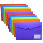 Shuban Mix Color Plastic File Folders Set - A4,Letter Size, Snap Closure, Waterproof and Organizer Bags for School, College, Hospital, and Office Use (10Pcs)