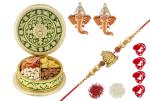 Feastive Celebrations Shivling Rakhi With Round Meenakari Dry Fruits And Dehydrated Fruits Box, Pair Of Ganesha Soan, Pooja Rakhi, Kesar And Chawal (Set Of 4)