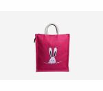Move On Pink Jute Big Eco Reusable Rabbit Print Cloth Carry Lunch Tiffin Bag With Zip Reinforced Handle