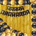 Party Midlinkerz Rubber Gold and Black Happy Birthday Balloon Decoration Kit (33 Pcs)
