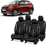 AUTO-SAFE Black, Silver Leatherette Car Seat Cover for Kia Sonet