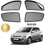 AllExtreme Hyundai i20 Old Model Car Window Shades Magnetic Windshield Cover for Maximum UV and Sun Protection (Pack of 4 - Front 2pc with Zipper and Magnet; Rear 2pc with Magnet Without Zipper, Black)
