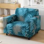 HOKIPO 1 Seater Sofa Cover Fully Covered 140 GSM, Sea Blue Tropical Leaves