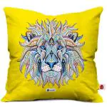 Indigifts Small Cushion Pillow for Sofa Lion Animal Print Yellow (12X12 Inches, With Filler) | Quirky Home Decor Fancy Soft Pillows for Chair