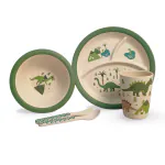 Safe-o-kid 5 Piece Bamboo Fiber Dinner Set For Kids, Eco Friendly, Plate - Bowl - Spoon - Fork And Cup, Feeding Tableware Meal Set For Toddlers, Green Pack of 1