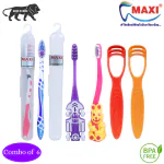 MAXI Oral Care Combo of 6-(1 Kids) Zoom Car Junior Toothbrush & (1 Kids) Bingo Junior Toothbrush & (2 Adults) For You Toothbrush Travel Pack & (2 TC) 1 Number Tongue Cleaner