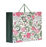 PPJ - FLORAL PAPER CARRY BAG, 16 Inch X 4 Inch X 12 Inch (Large) for DIWALI/FUNCTION/BIRTHDAY/RETURN GIFTS GREEN KARI (Pack of 10)