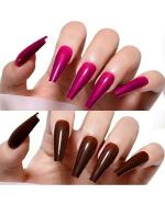 WorldWesties Mixed Color Coffin False Nails Extra Long Magenta and Coffee Fake Nail Colored Coffin Acrylic Nail Tips 10 Sizes for Women, Girls 12 Pieces