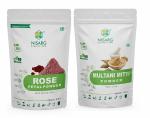 NISARG ORGANIC FARM Combo of Rose Petal and Multani Mitti Powder I Fairness, Tanning & Glowing Skin I Pure Organic and Natural I Traditional Method Made I for Face, Skin and Hair - 100g x 2 Pack