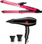 Riyuzone 2 In 1 Hair Straightener Curler Combos Hair Styling Tools |Hair Straightener & Curler Combo Offer With Professional Hair Dryer | Combo Of Hair Dryer And Hair Straightener Hair Curler  (Multicolor)