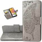 ClickCase Butterfly Embossing Series Faux Leather Magnetic Card Holder Wallet Kickstand Case Flip Cover For Samsung Galaxy A20 (Grey)