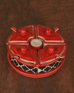 ClayKarma Stoneware Red Black Diamond Print Pickle Serving Jar Set with Salt Dispenser (4 Jars with Lid and Spoon, 1 Salt Dispenser and Tray|Condiment Set |Dishwasher Safe|Jar:250ml|