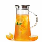 SOCXR Borosilicate Glass Water jug with Stainless Steel lid, for Juice Water iced Tea Pitcher Tea Carafe hot Glass Pitcher and Sun Tea jar, 1300ml