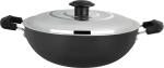 RBGIIT Hard Aodized Kadai Kadhai Works Decorative Serving Cooking Bartan With Stainless Steel Lid Fetting Handle HC-21