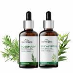 Aravi Organic 100% Pure Rosemary And Eucalyptus Essential Oil For Hair Growth, Hair Fall Control And Skin Care - For Women and Men -Pack Of 2-15 ml Each