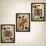 Vasl Wood Green Arts Poker Playing Card Vintage Art Posters With Frame 11 Inches X 14 Inches (Pack Of 3)