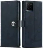 Fastship Vivo Y21 Flip Cover | Full Body Protection | Inside Pockets & Stand | Wallet Stylish Button Magnetic Closure Book Cover Leather Flip Case for Vivo Y21 - Blue