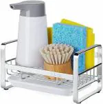 SARVANGAH Sponge Holder, 304 Stainless Steel Kitchen Sink Organizer, Sink Caddy, Sink Tray Drainer Rack, Brush Soap Holder with Removable Tray (Not Including Dispenser and Brush)