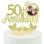 Zyozique 50th Anniversary Cake Topper with Diamond Ring Heart Cake Decorations Set for 50th Wedding Graduation Retirement Company Celebration Party - Pack of 5