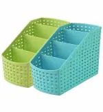 RidhiRakshi Plastic Multi Purpose Pen Stand| Pencil Holder| Desk Organizer| Office Stationery Items|Home Storage Box| Makeup Brush Cup,|School Supplies|Pack of 2 Green & Blue