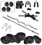 SX FITNESS 30KG PVC Dumbbell Plate Set with 3Ft Curl & Plain Rod and Accessories Gym & Fitness Kit