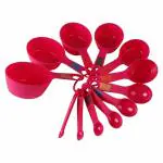 LISHONNPlastic Measuring Cups and Spoon Set with Ring Holder| 12 Piece Set | Pink