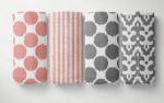 Bacati Multicolor (Coral/Grey) Ikat Dots/Stripes Muslin Swaddling Blanket (0-12 M) Set of 4