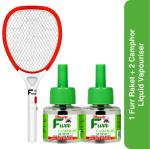 Mosquito Furr Electric Insect Killer Indoor, Outdoor Racket (Bat) and Mosquito Repllent Camphor Vaporiser (2) | Prevents Malaria & Dengue | Refill Pack | Combo (Red | White)
