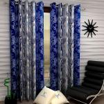 Tishan Decor 152 cm (4.99 ft) Polyester Room Darkening Window Curtain (Pack Of 2) (Floral, Blue)