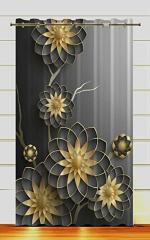 Skirmish Floristry Grey, Gold 3D Digital Beautiful Printed Polyester Door Curtains 2.13 x 1.21 m (FR-N/D-7-FT-Pack-of-2-Grey-Gold)