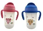 Te Quiti Pink & Blue Plastic BPA Free Non-Toxic Cartoon Design Water Bottle With Sipper For Kids Girls and Boys 350ml