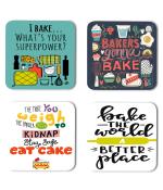 Whats Your Kick Bakery I Bake Whats Your Super Power Quotes Printed Set of 4 Coaster With Metal Stand