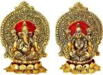 Navyaksh- anil job works Laxmi Ganesh Murti Idol Set Gold Plated Lakshmi Ganesh Idols Showpiece Statue Diwali Puja Gifts , Blessing Laxmi Ganesh Brass Idol Statue - 17.5 cm (Metal, Gold)