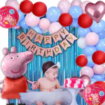 HOUSE OF BANTER Red Peppa Pig Theme Birthday Decoration Pack of 68pc for Kids Party, 1 Banner, 60pc Balloon, 5pc Peppa Pig Balloons Set (Peppa Pig Birthday Theme Decoration), Large, Multicolour