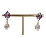 CHAITANYA EMPORIUM classy square ruby and white stone top with tokri drop silver jhumke