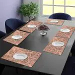 Dakshya Industries PVC Pack Of 6 Paan Patta Rectangle Shape Cutwork Design For Kitchen, Restaurant, Dining Table mats and Dressing Table mats (Copper )