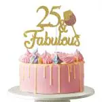 Festiko 25 Fabulous Cake Topper Happy 25th Birthday Cheers To 25 Years Cake Topper Gold Glitter