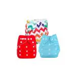 Chubby Cheeks Resuable & Adjustable Printed & Solid Cloth Diapers For Baby Free Size Pack of 3