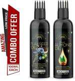 Desi Crew 100 Percent Pure Flaxseed and Almond Oil with Comb Applicator Cold Pressed for Skin, Body and Hair Care 100 ml Each