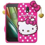 JOBINKA (Hello Kitty Motorola / Moto E3 Power Pink) Hello Kitty Rupper Back Case Cover |3D Cute| Soft Silicone Back Cover with Pendant Compatible for Motorola / Moto E3 Power (Pink)