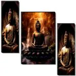 SAF SET OF 3 BUDDHA RELIGIOUS MODERN ART WALL PAINTING WOODEN ART DECORATION ITEM FOR LIVING ROOM | BEDROOM | HOME DECOR | GIFTS | QUOTES DECOR ITEM | WALL ART FOR HALL | MDF WALL DECORATION 12 INCH X 18 INCH SANFJM35294