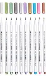 Pehrovin Ventures Metallic Brush Pens/ Metallic Marker Pens/ Metallic Painting Brush Pens/Glitter Paint Pens/Soft Brush Tip Metallic Pens ( Set Of 10) For Calligraphy , Brush Lettering ,Hand Lettering
