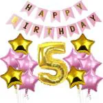 FANEX Solid Foil 5th Happy Birthday Balloons Decoration Kit Items Combo Star Foil Balloons, 1 Banner and 1 Number Foil Balloons