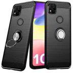 Unistuff Back Case Cover for Mi Redmi 10A, Redmi 10A with Magnetic Kickstand | Premium Matte Finish | Camera Bump Protection | Rubberized Ring Cover - Night Black, 76807