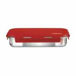Nayasa Eco Roti Lunch Box - 580 Ml, Stainless Steel Kids Lunch Boxes With Four Side Clip & Inside Removable Round Container, Airtight Containers, Light Weighted, Easy To Carry, Safe For Kids, Ideal For School Going Kids And Adults, Red