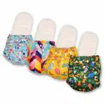 Deedry Oeko-Tex Certified Unisex Baby Cloth Diapers Washable & Reusable Diapers with Adjustable Snap Buttons| 3 Months- 3 Years| (With 4 Inserts, Combo of 4)